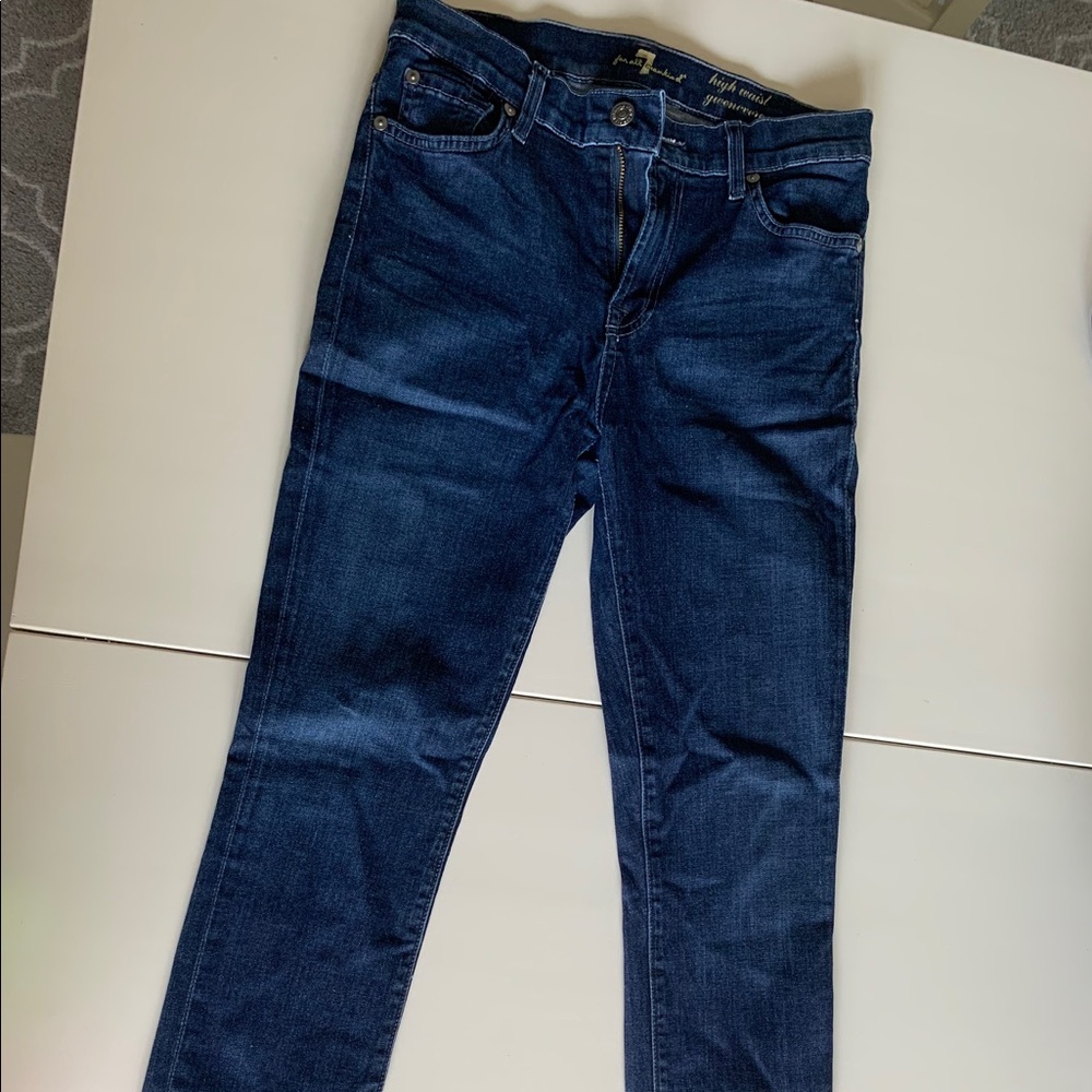 Skinny, high waisted dark denim jeans